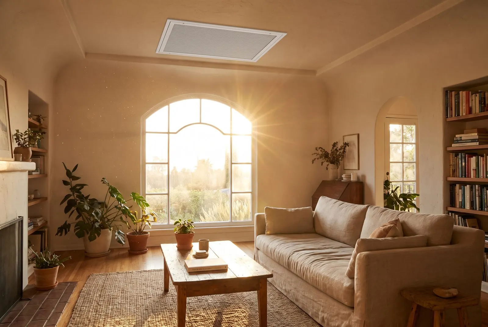Sunlit living room with dust floating in the light