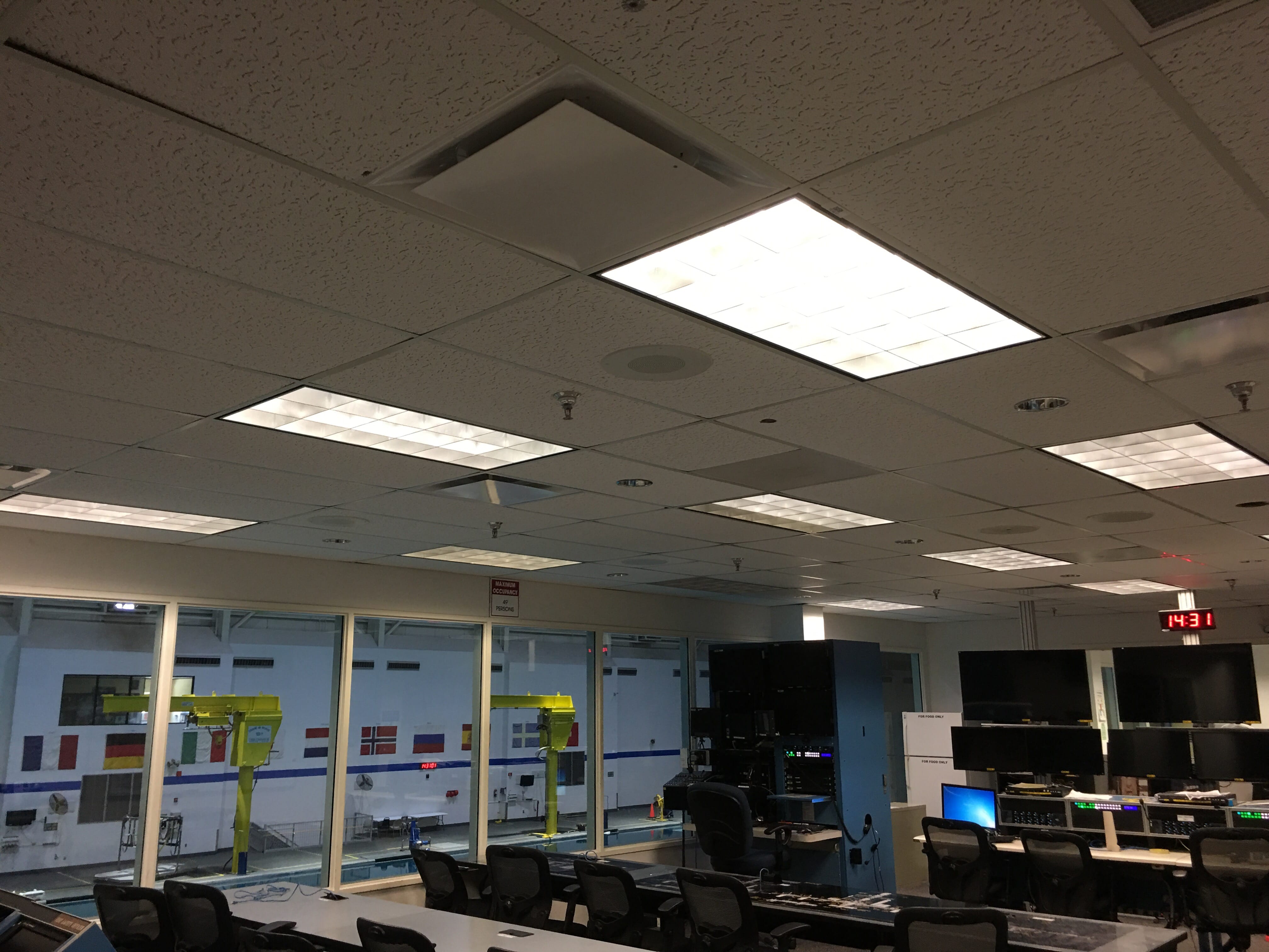 NBL control and communications room overlooking the training pool, the space served by the new AHU
