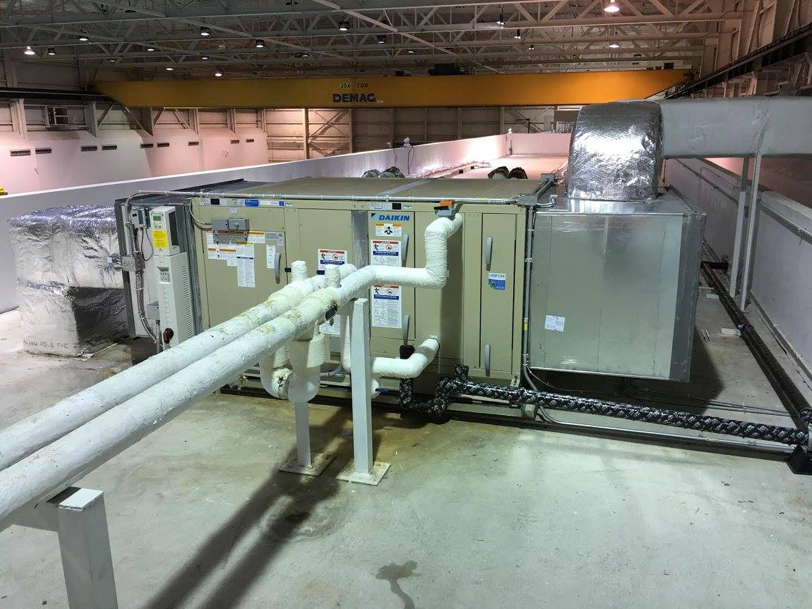 New Daikin AHU with insulated chilled-water piping and VFD installed