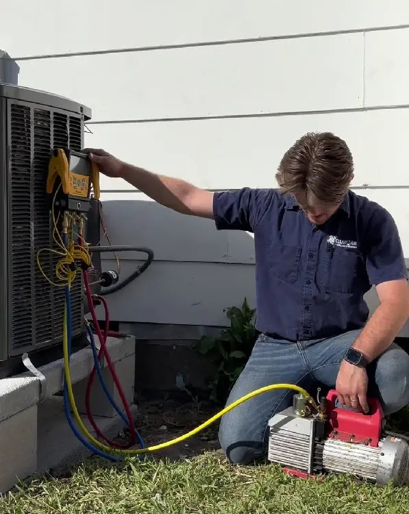 Clear The Air Cooling Heating Technician Checking Ac Unit